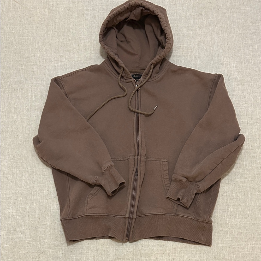 Quince Hoodie Women’s XS Taupe Organic Cotton Zip Up Super Soft - Picture 12 of 12